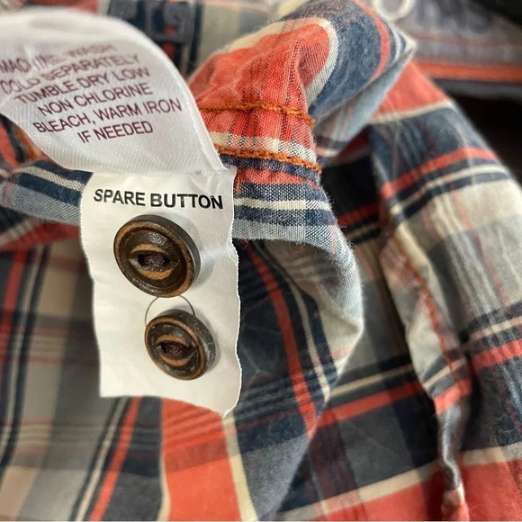 Ecoths men’s orange plaid button up shirt short sleeve - Picture 6 of 8